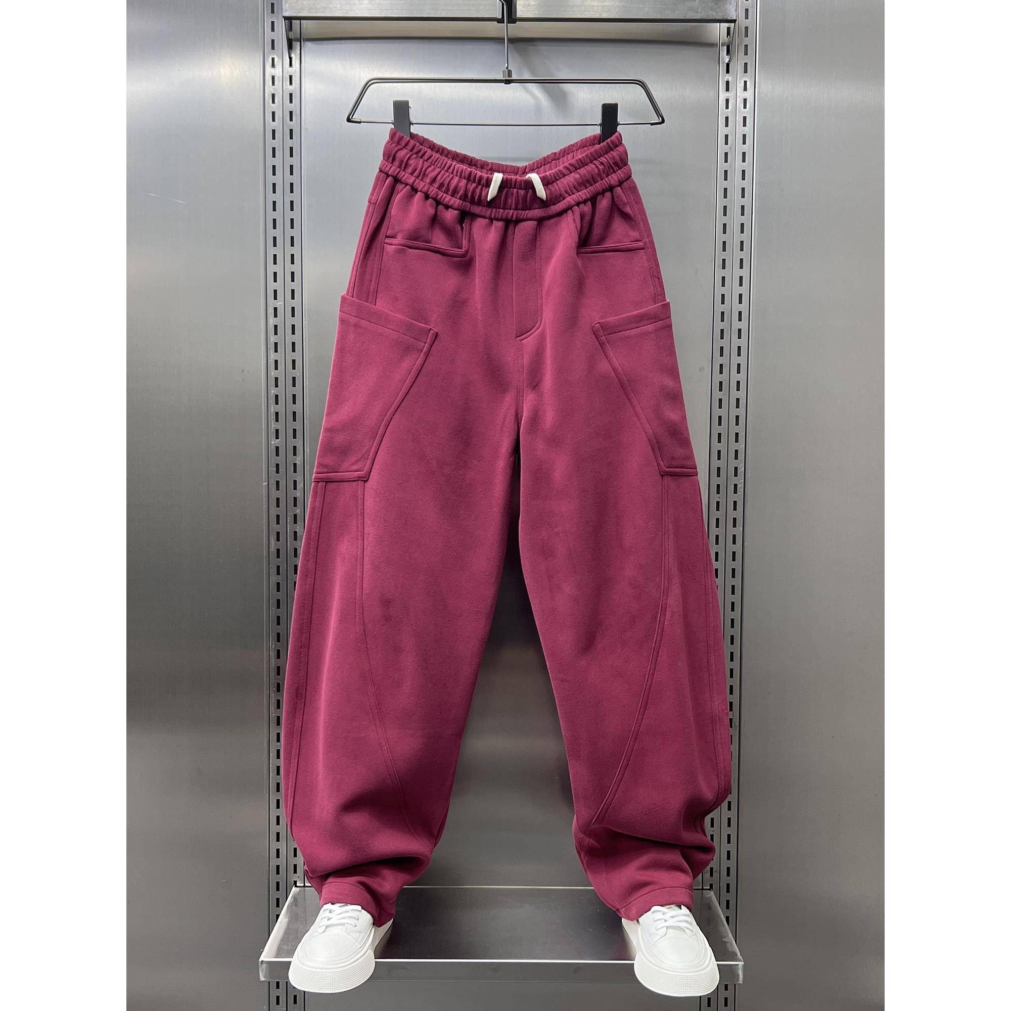 Mostarsea~潮牌纯色弯刀休闲裤男秋冬新款大口袋宽松阔腿直筒长裤