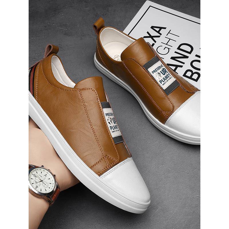 休闲时尚真皮英伦男鞋2025春秋新款透气一脚蹬防滑懒人套脚板鞋男