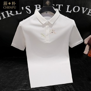 2025夏季 翻领冰丝 时尚 痞帅修身 欧洲站 Polo衫 新款 英伦风 男短袖