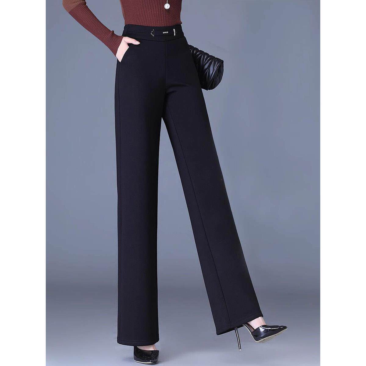 大码直筒裤女春秋黑色中年妈妈休闲长裤高级感宽松加厚垂感西装裤