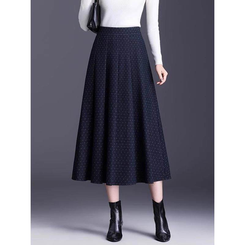 时尚波点半身裙女2025秋冬季新款高腰显瘦遮胯a字裙中长款百褶裙