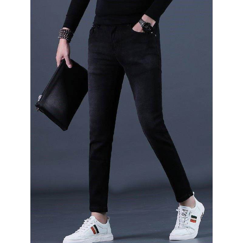 香港秋季九分裤男士牛仔裤潮流修身小脚2025上新9分休闲黑色男裤