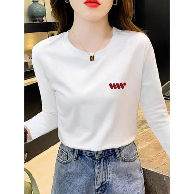 2025新款正肩圆领纯棉长袖t恤女时尚百搭白色上衣打底衫春秋冬季
