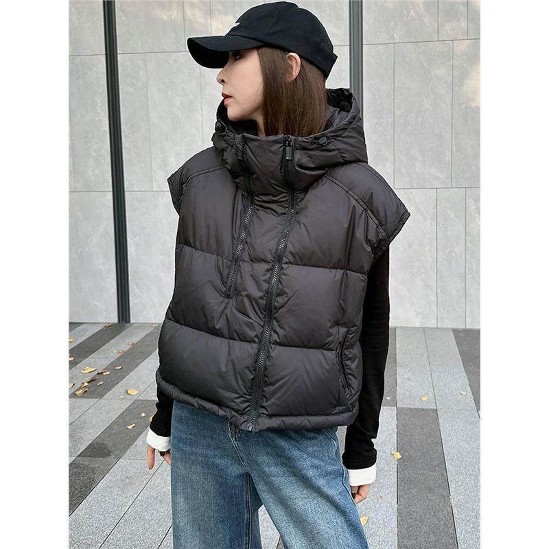 白鸭绒马甲女2025冬季新款设计感双拉链连帽保暖洋气坎肩马夹外套,女装/女士精品,马夹,淘宝优惠券,粉丝福利购,淘宝优惠卷