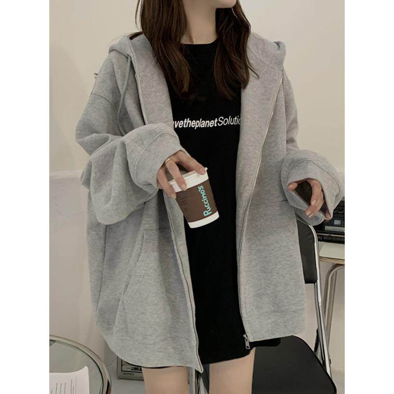 网红连帽卫衣女2025秋冬新款韩版加绒宽松中长款爆款开衫拉炼外套