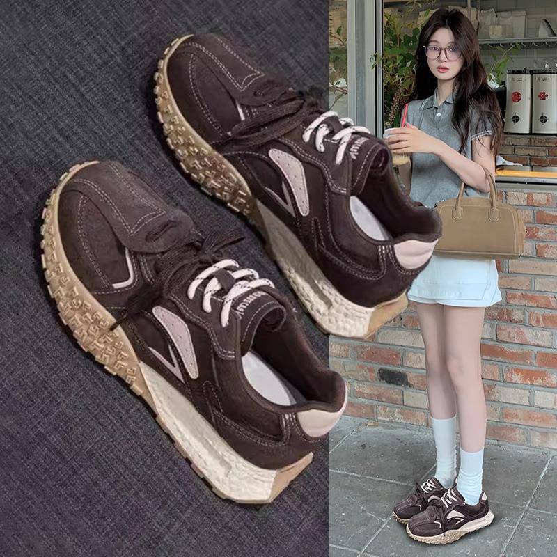 港风真皮阿甘鞋女2025春秋新款增高厚底运动休闲鞋软底轻便德训鞋