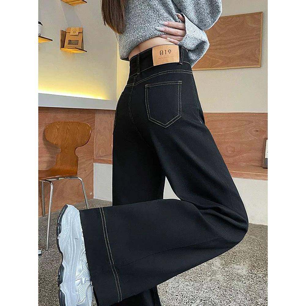 黑色阔腿牛仔裤女春秋季2025年新款高腰显瘦高级感垂感直筒拖地裤