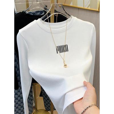 韩国2025新款正肩纯棉长袖t恤女简约时尚百搭白色打底衫上衣秋冬