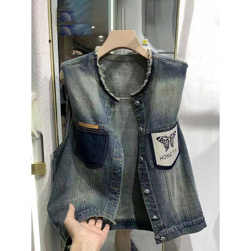 欧洲站牛仔马甲背心女春秋新款宽松显瘦无袖坎肩马夹短款外套上衣