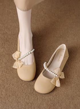 香港2025秋季新款真皮玛丽珍女鞋超软温柔晚晚豆豆鞋浅口平底单鞋