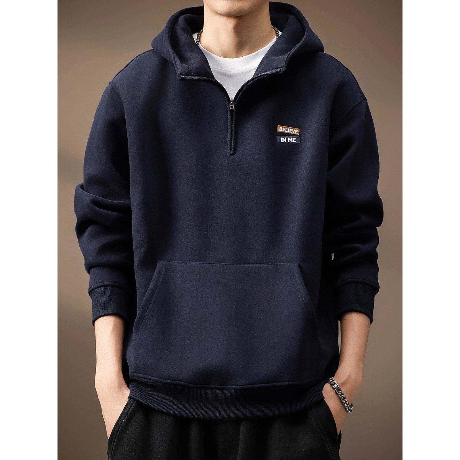 高端2025秋季新款420g重磅连帽卫衣男潮牌美式半拉炼宽松大码外套