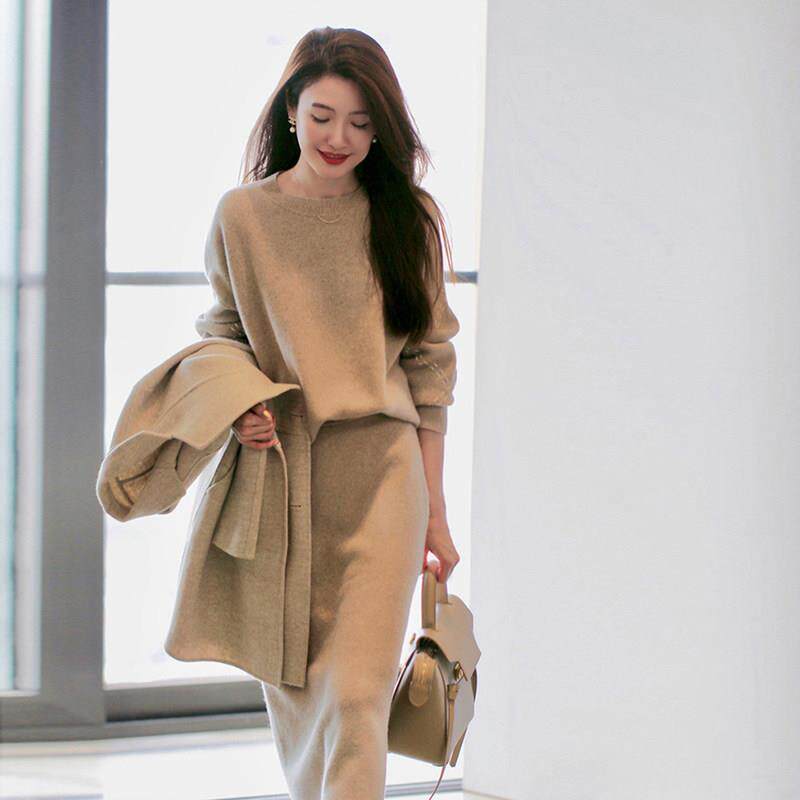 欧洲站秋季2024新款女装名媛裙子高级感套装毛衣配裙子针织两件套