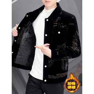 韩版 潮牌1515男士 外套加棉冬装 平绒短款 潮流翻领夹克上衣 秋冬季