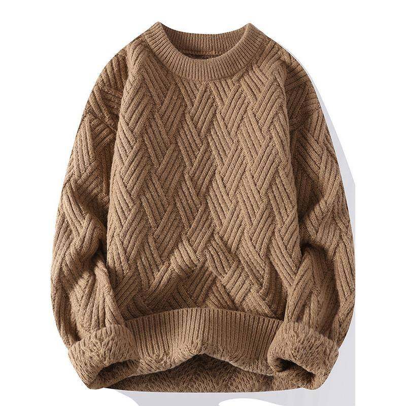 Mostarsea~冬季新款圆领毛衣男士加厚保暖打底针织衫粗针麻花线衣