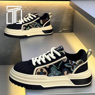 香港ITUN7G冬季新款男鞋潮流厚底增高板鞋时尚刺绣百搭运动休闲鞋