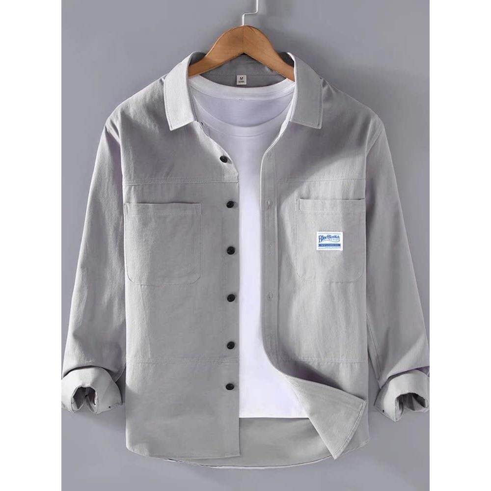 高端高级感纯棉衬衫男长袖外套高端商务休闲男士工装衬衣宽松高端