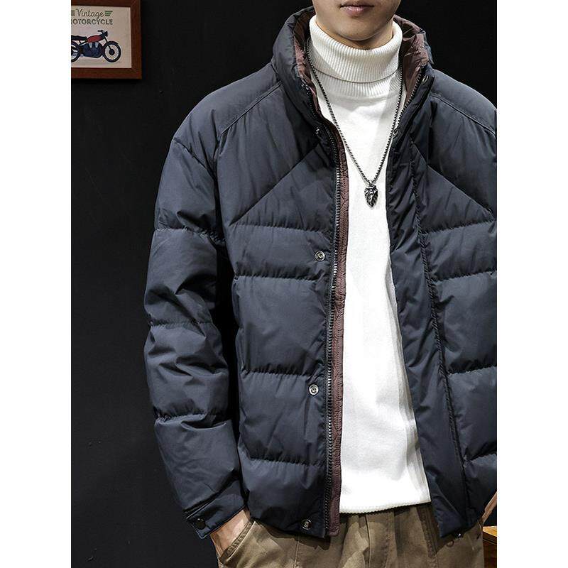 男士立领外套冬季短款白鸭绒羽绒服男潮黑色痞帅休闲百搭夹克上衣