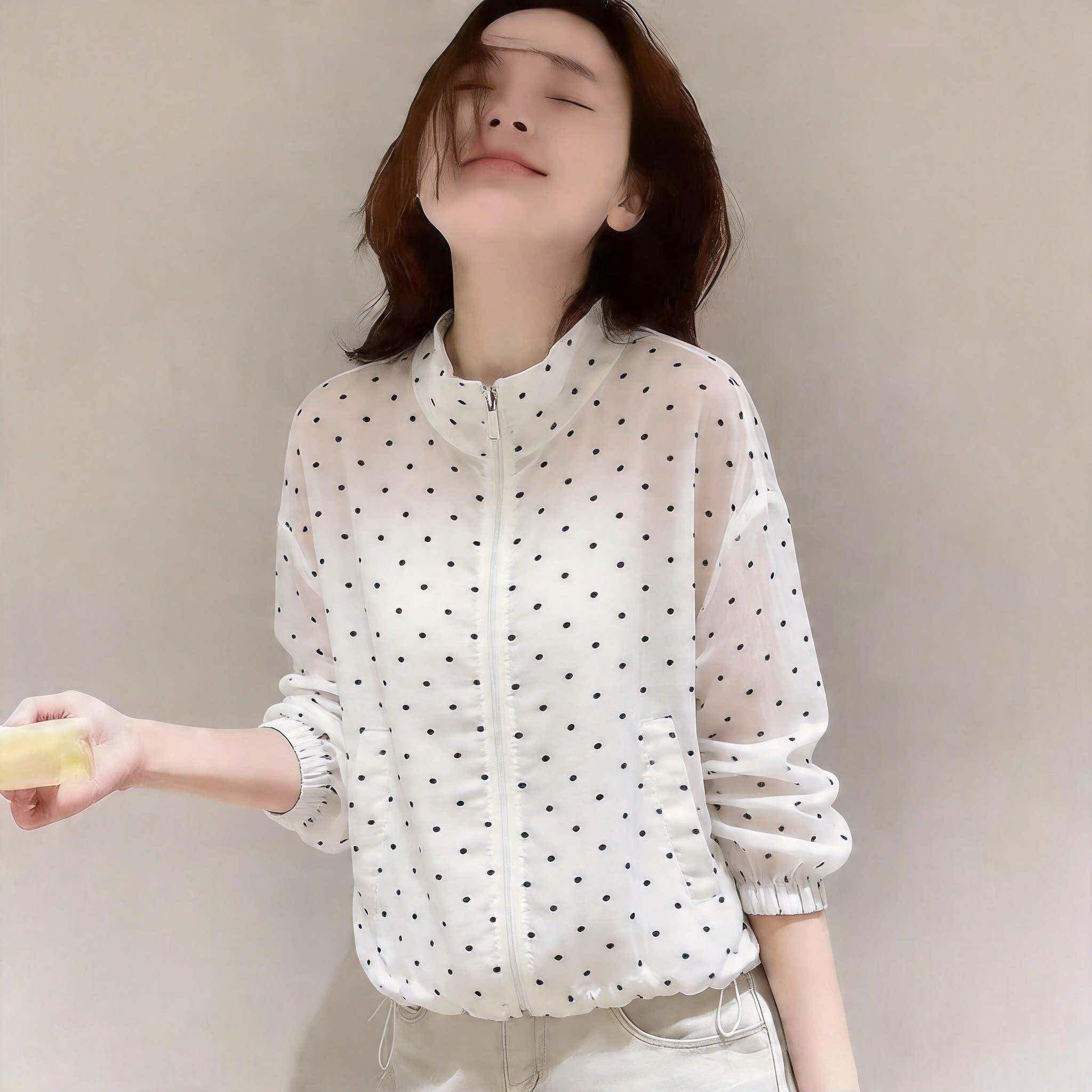 2026夏季新款韩版甜美波点长袖衬衫女薄款小个子休闲短外套防晒衣