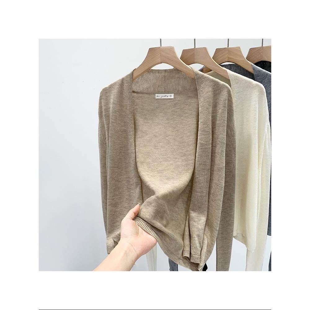 韩国外搭针织开衫薄款防晒外套女2025新款高级感黑色空调外披上衣