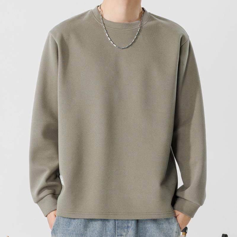 MAROLIO~高端重磅圆领长袖T恤男秋冬纯色加绒内搭秋衣打底衫上衣