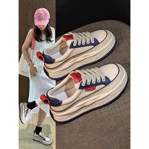 香港内高增加白女鞋2025新款春秋季厚底真皮爸爸鞋运动休闲百搭运