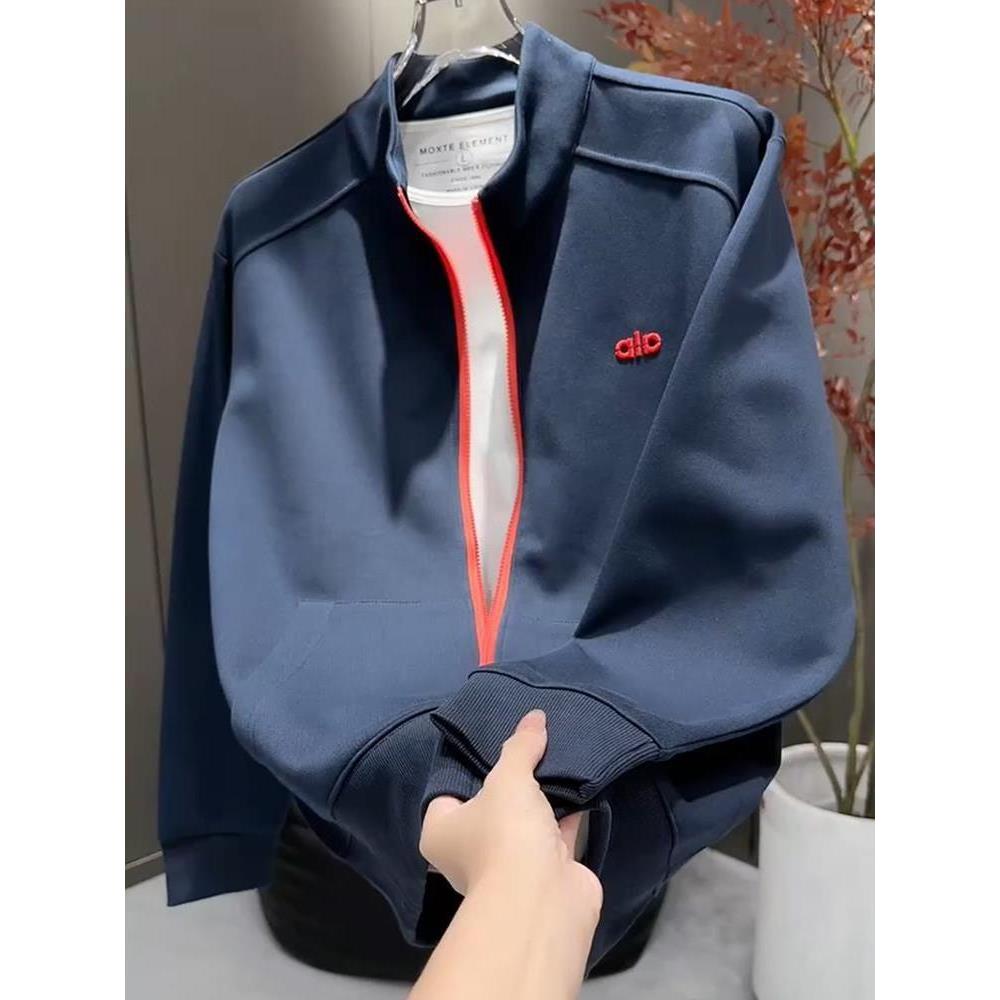 Mostarsea~潮牌宽松时尚刺绣上衣外套男秋季新款撞色拼接开衫卫衣