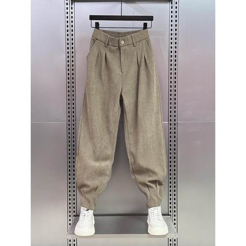 MAROLIO~显高显瘦！纯色灯芯绒束脚裤男士2025秋冬新款小脚哈伦裤