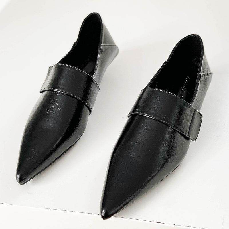 潮牌2025春秋新款单鞋女黑色深口低跟细跟软皮尖头懒人韩版奶奶鞋,女鞋,深口单鞋,淘宝优惠券,粉丝福利购,淘宝优惠卷