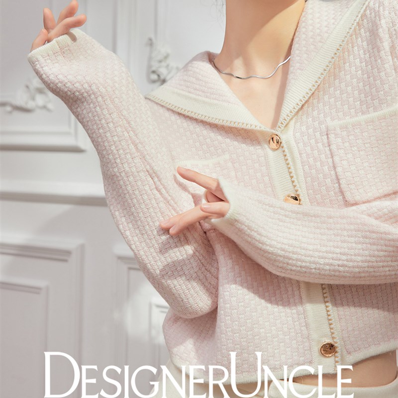 [Dgu] v领毛衣超级好看,漂亮,慵懒,轻松,粉白,小香款,女性冬季外