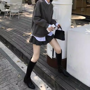 欧洲站秋季 新款 轻熟风御姐轻奢风休闲时尚 韩系百褶裙卫衣三件套装