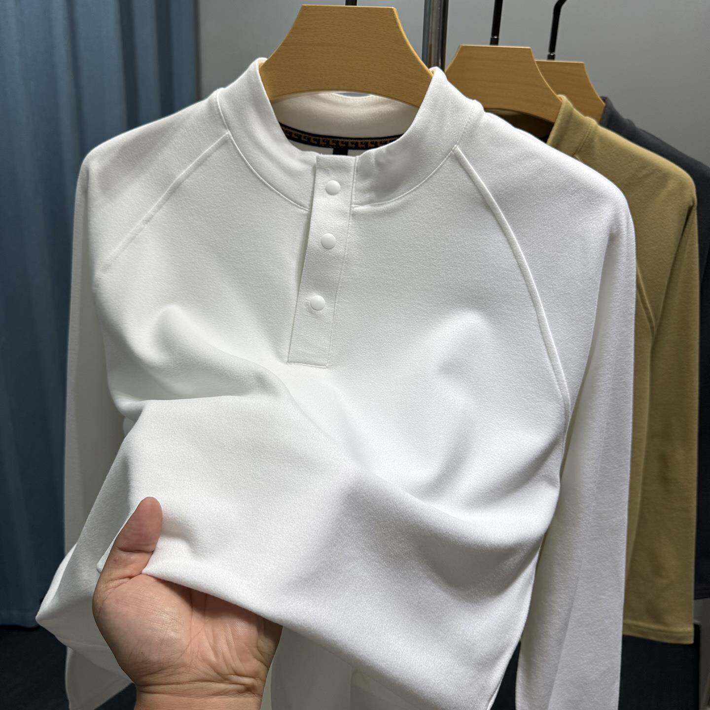 MAROLIO~高档亨利领德绒打底衫男长袖秋冬磨毛保暖潮流内搭t恤男