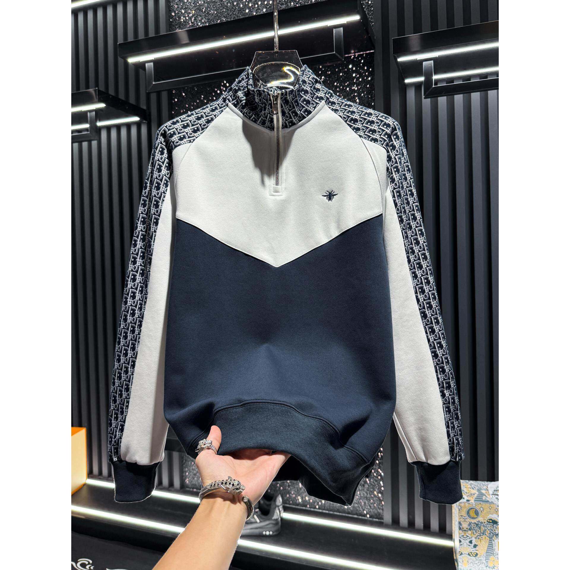 Mostarsea~高端拼接半拉炼卫衣男士秋季新款套头上衣潮牌立领外套