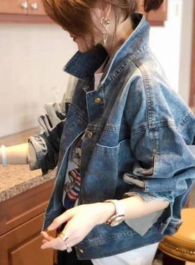 2025新款欧洲站短款蓝色宽松牛仔外套女小个子洋气上衣欧货潮春装