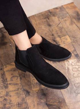 马丁靴男真皮尖头软底翻毛休闲皮鞋2025年秋冬新款英伦黑色中帮鞋