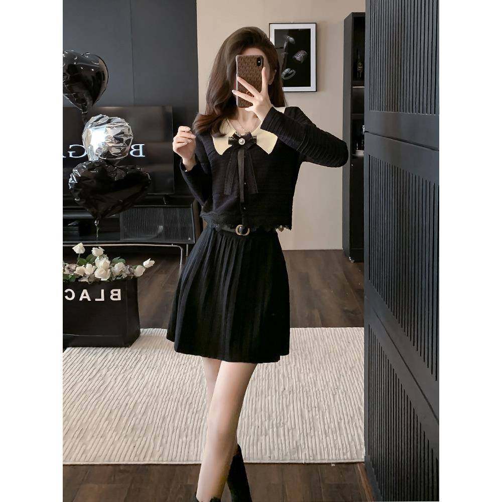 欧洲站2025秋冬新款小香风设计感毛衣套装裙洋气减龄针织两件套女,女装/女士精品,时尚套装,淘宝优惠券,粉丝福利购,淘宝优惠卷