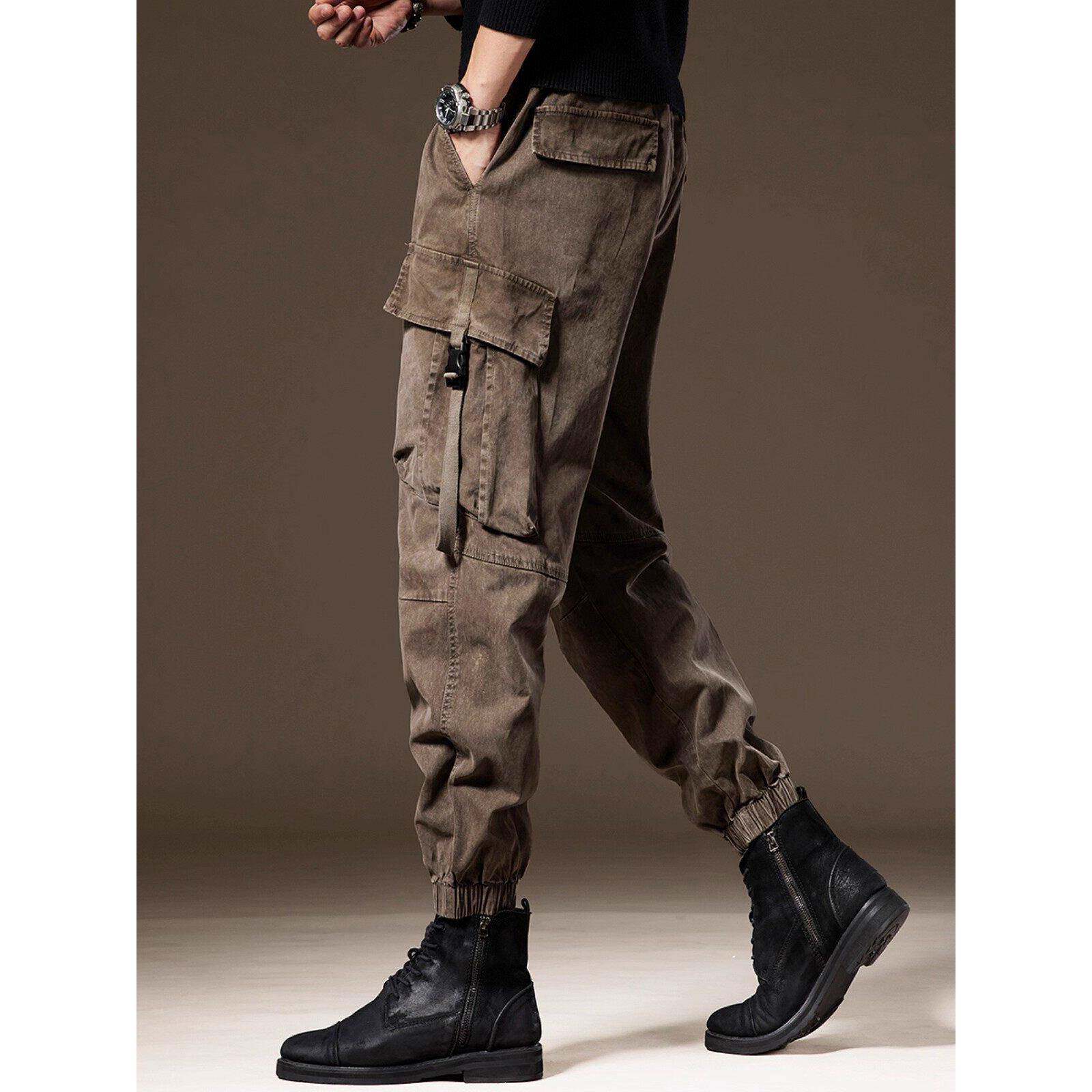 高端秋季新款立体多口袋工装裤男潮牌美式覆古束脚宽松休闲裤子男