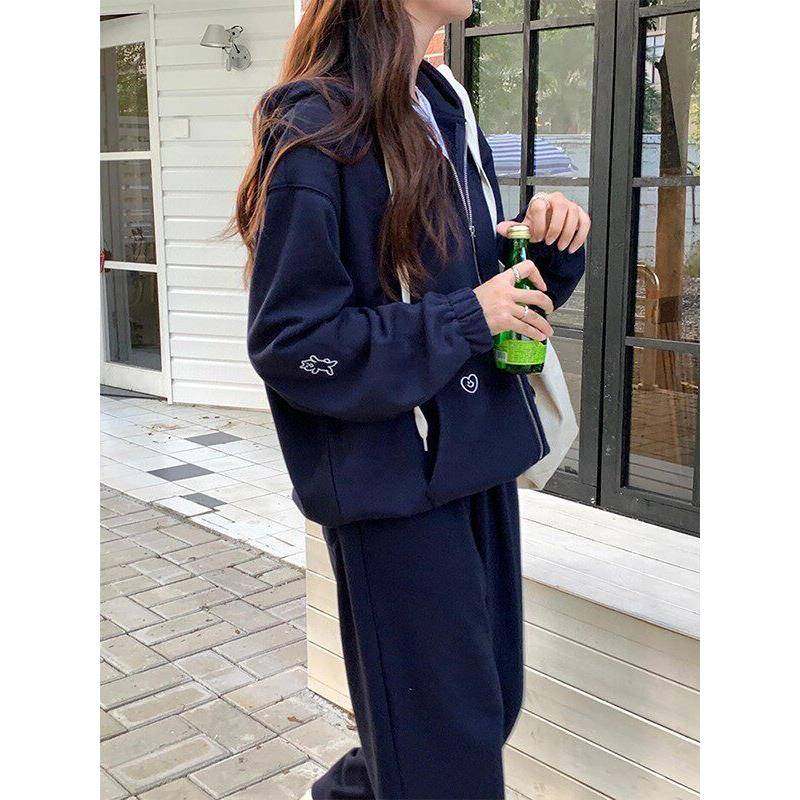 欧货炸街运动套装女春秋学生加绒卫衣卫裤小个子休闲两件套冬季