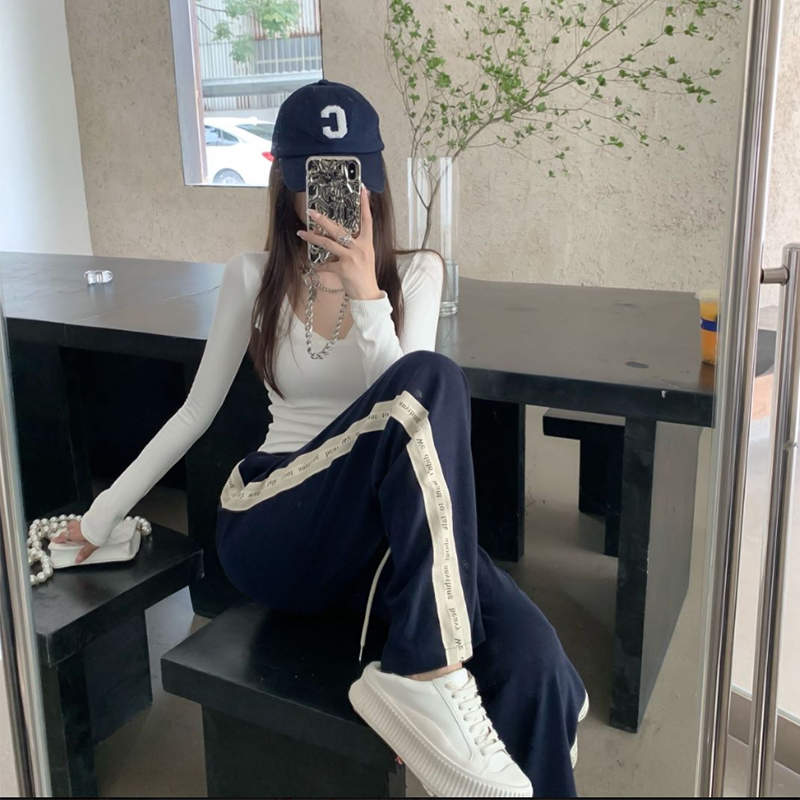 阔腿运动裤女夏季2025新款小个子抽绳女裤子宽松直筒拖地休闲卫裤