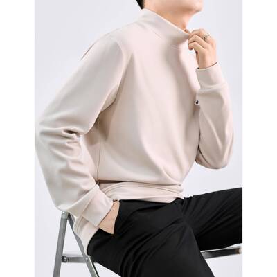 半高领德绒打底衫男款春秋季舒适宽松长袖t恤男士内搭保暖上衣潮