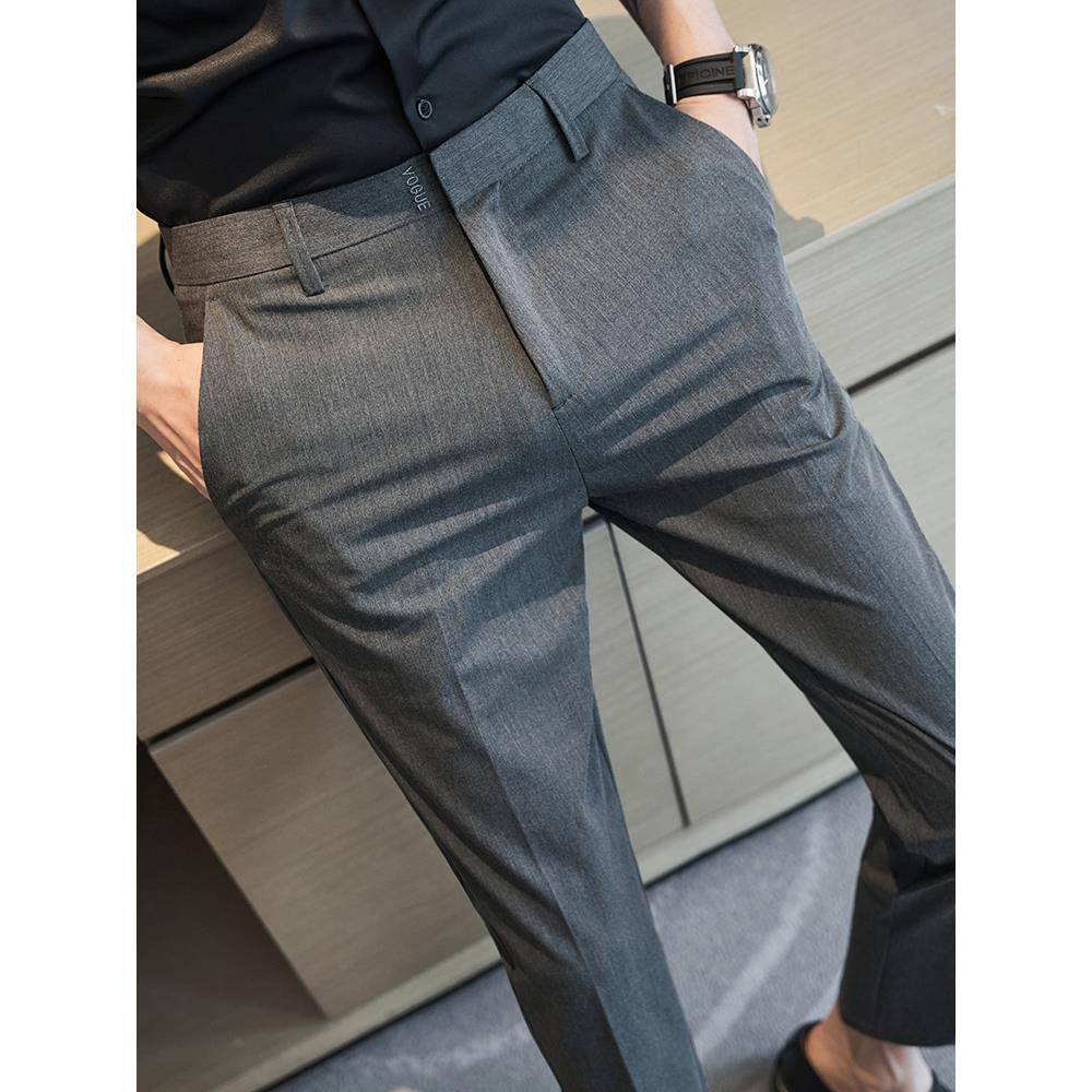 男士休闲九分西裤商务正装职业英伦风潮流修身小脚垂感西装长裤子