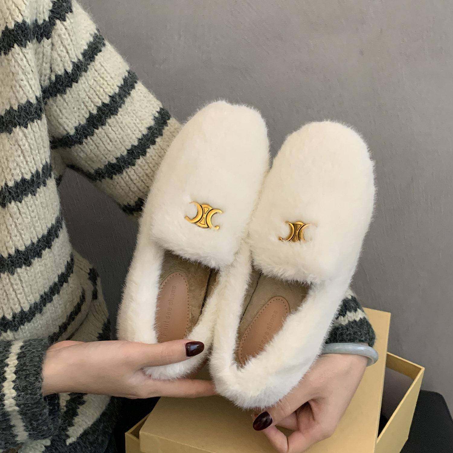 潮牌2025小香风奶白温柔气质内增高毛毛鞋女冬新款保暖羊毛豆豆鞋,女鞋,毛毛鞋,淘宝优惠券,粉丝福利购,淘宝优惠卷