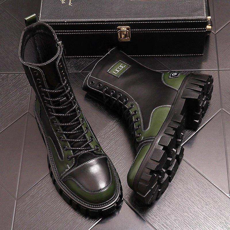 潮牌高帮马丁靴男款2025秋冬季厚底内增高长筒皮靴英伦风工装靴男
