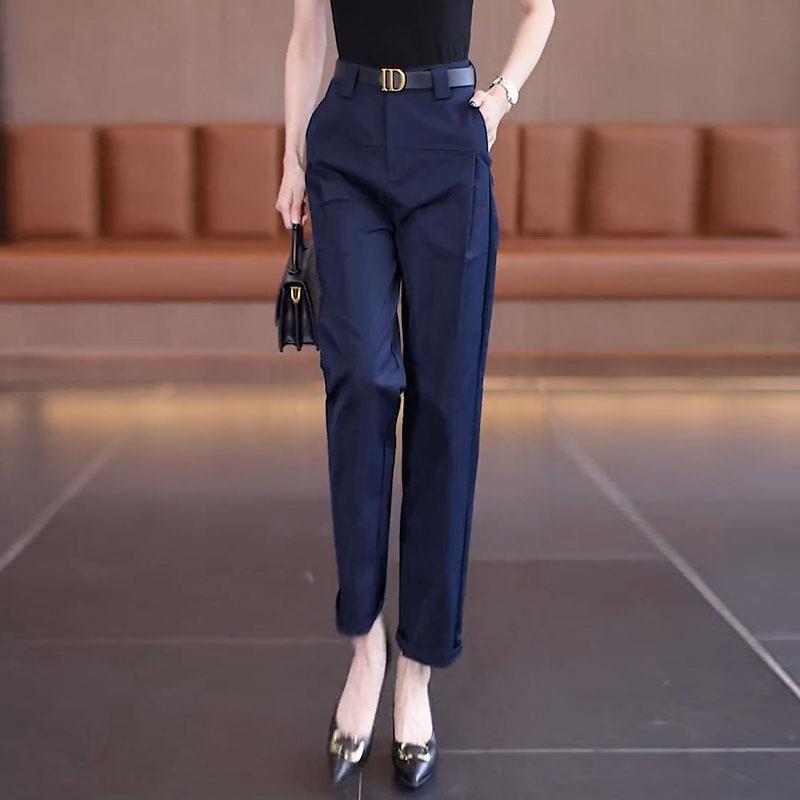 小个子西裤女夏季薄款2026新款高腰藏青色哈伦裤设计感小众休闲裤