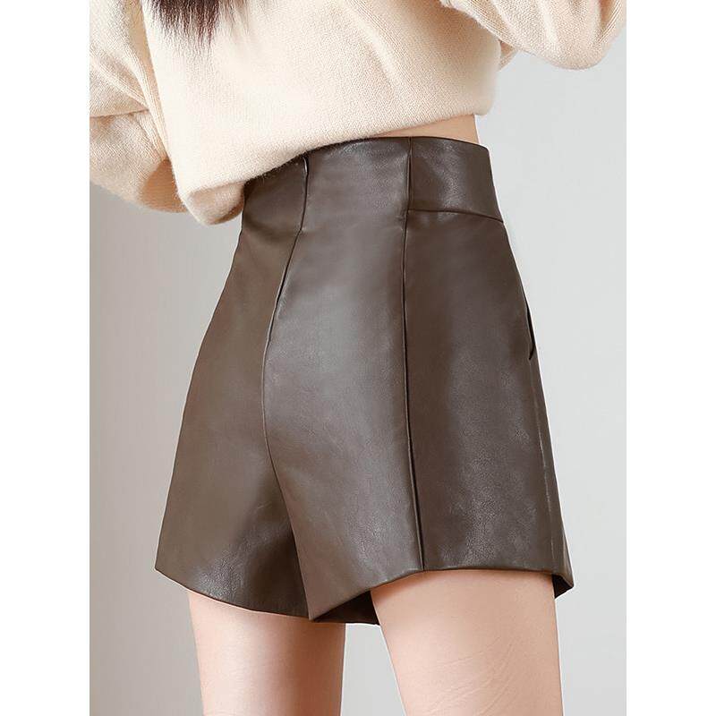 高档轻奢外穿皮短裤女士春秋冬新款百搭高腰a字显瘦阔腿裤靴裤子