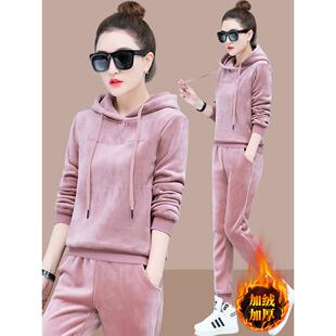 欧洲站时尚运动休闲卫衣加绒加厚两件套2025秋冬新款金丝绒套装女