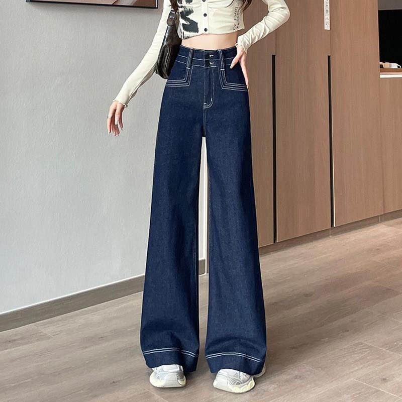 美式阔腿牛仔裤女2024春秋新款高腰宽松显瘦垂感小个子直筒拖地裤