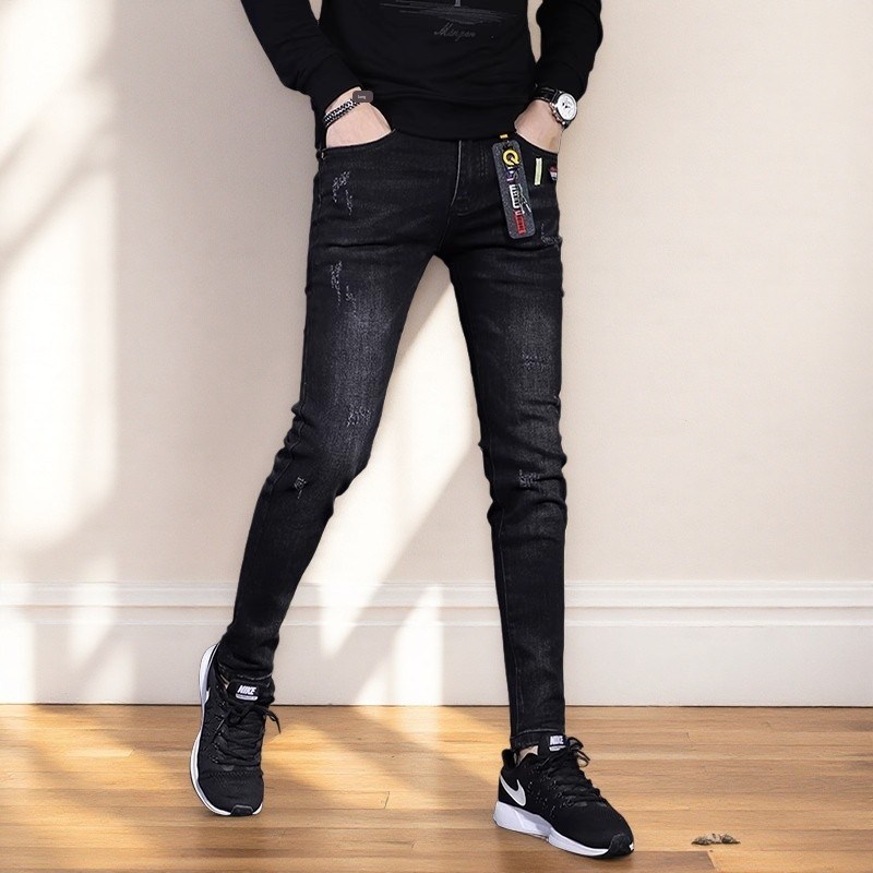 2025新款爆款牛仔裤男士九分黑色修身小脚时尚潮牌休闲裤子高级感