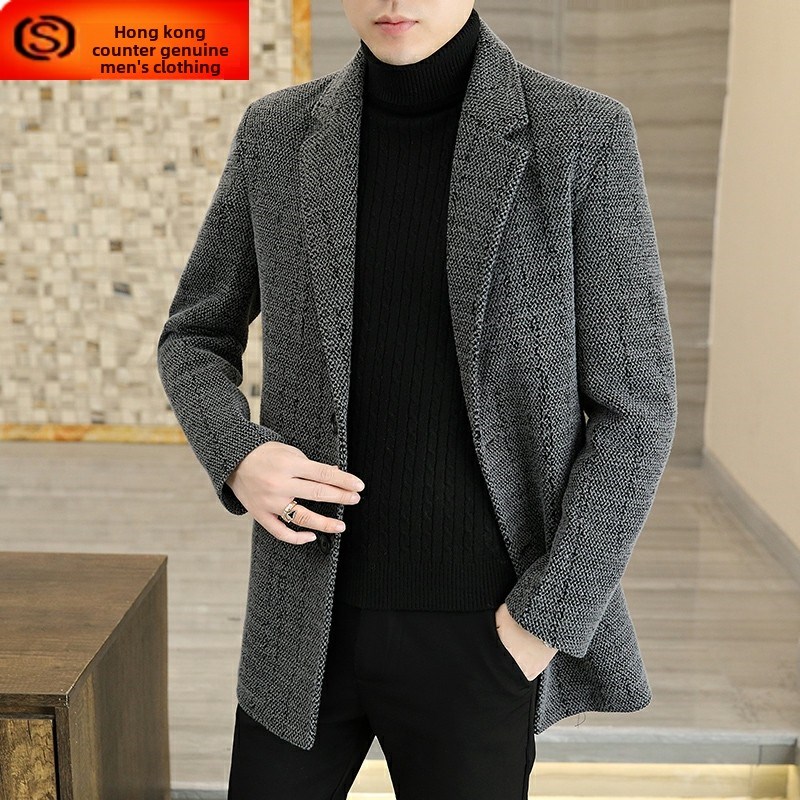 羊绒大衣男中长款秋冬季2025新款西装领金貂绒休闲风衣男士外套