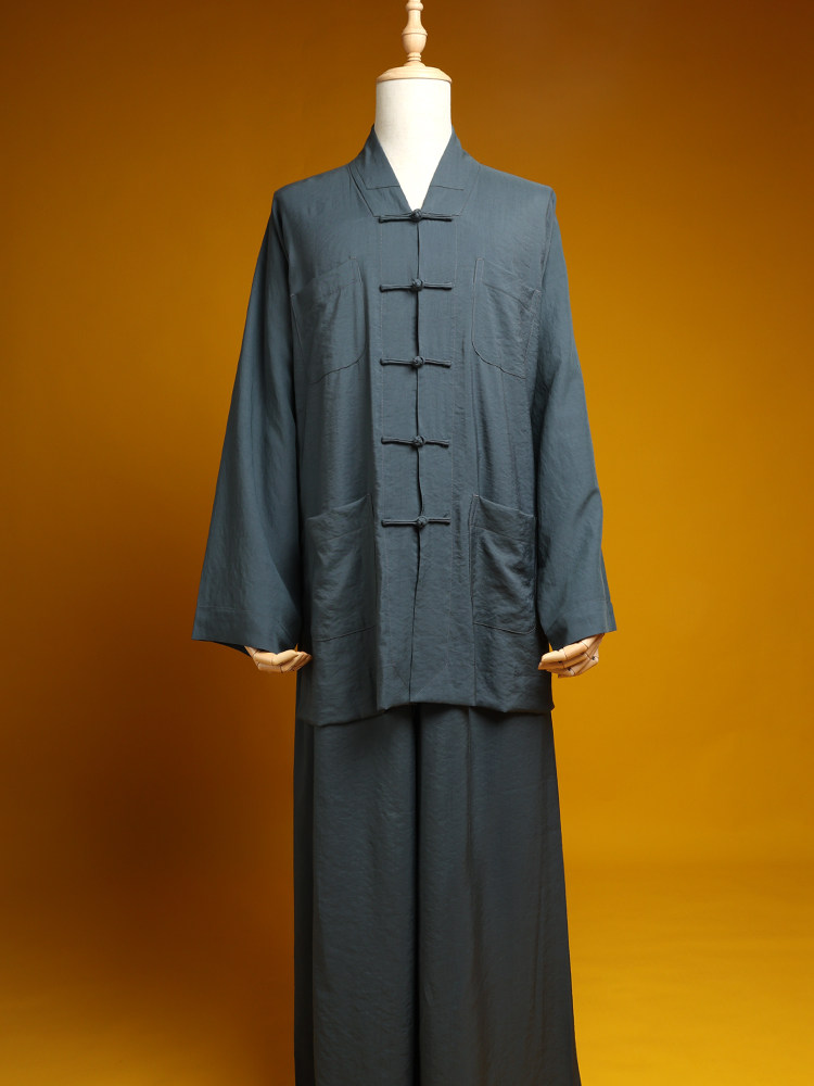 WATER RIPPLE SPRING SUMMER FABRIC MONK SHORT GOWN SUMMER THIN COTTON MONK SUIT LOOSE MONK ROBE