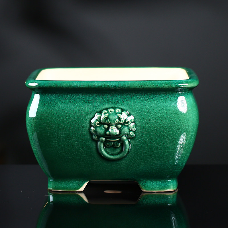 紫砂花盆精品四方盆景盆大口径多肉兰花盆栽陶盆新款石湾冰裂釉